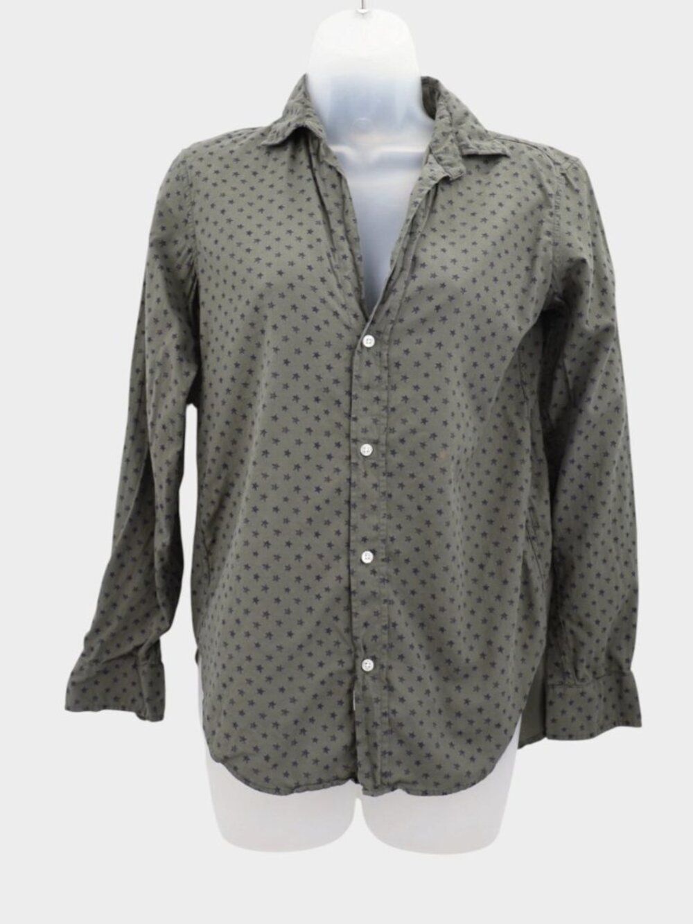 Frank & Eileen Womens Frank Button Up Shirt Army Green Stars XS 100% Cotton
